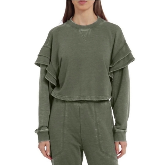 7 For All Mankind Ruffle Cropped Sweatshirt Medium - Picture 1 of 6